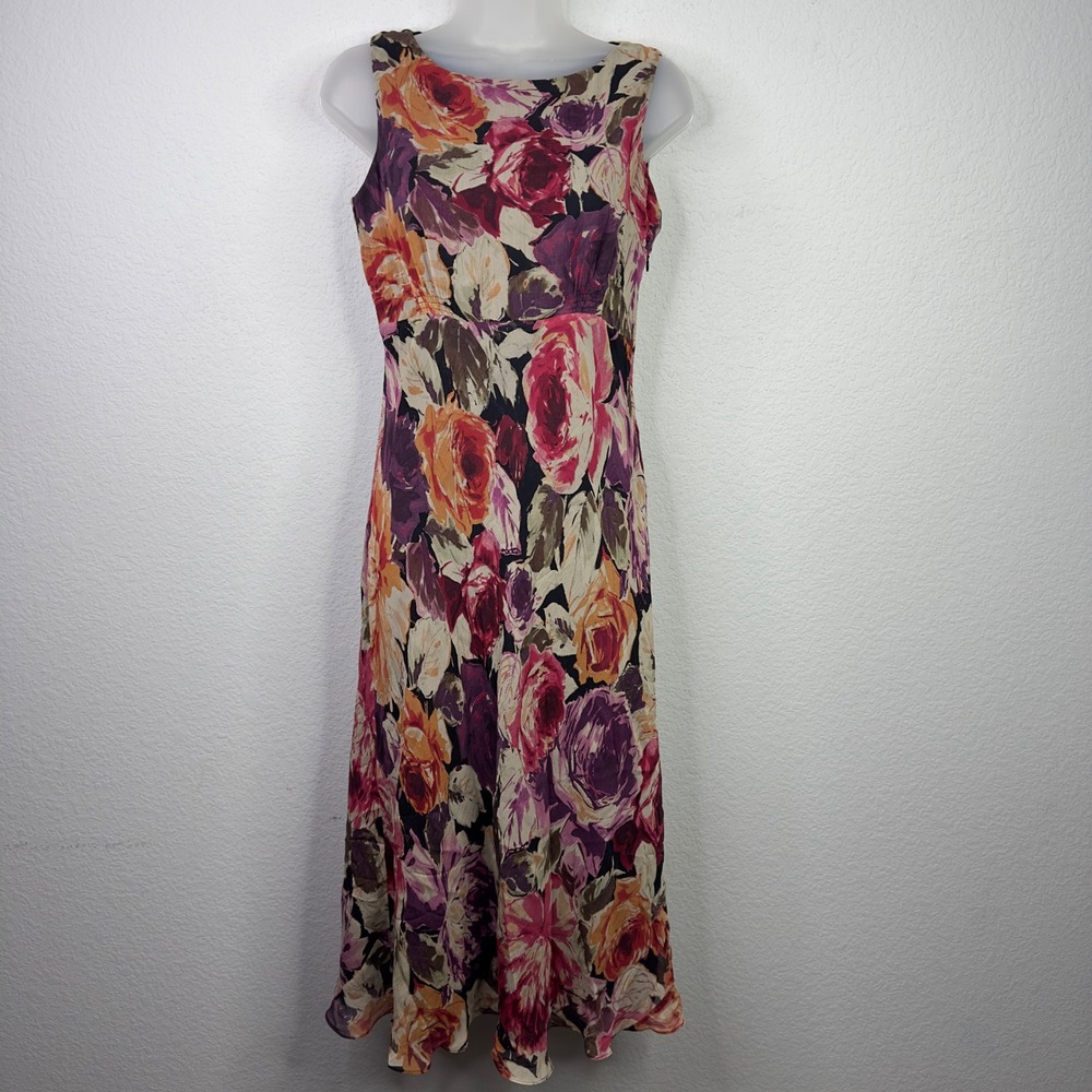 Vintage Talbots Petites Dress Women 2 Floral Rose Silk 80s Dark Romantic Cottage